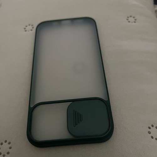 iPhone 13 / 14 phone case used, transparent with green border