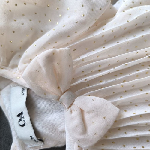 C&A Pleated Dress Dusty Pink with Gold Dots Size 4 Years Like New