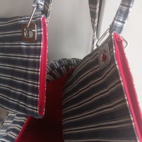 striped fabric bag