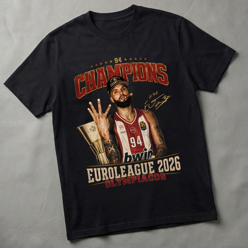 Olympiacos Euroleague 2026 Champion T-shirt Evan Fournier new