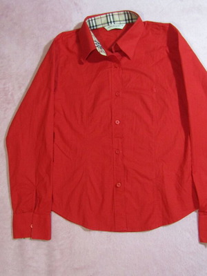 Burberry London Women's Red Fitted Shirt Nova Check Collar like new