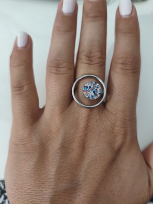 Silver Geometric Ring 925 with Multicolored Zircons like new