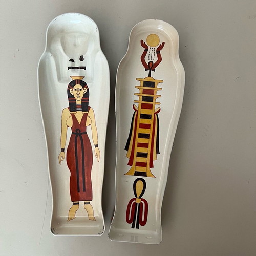 Metal sarcophagus pencil case used, vintage Ancient Egypt item