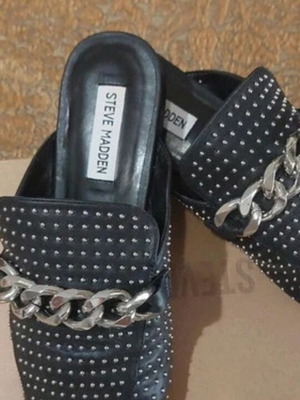 Steve Madden black leather mules like new with studs