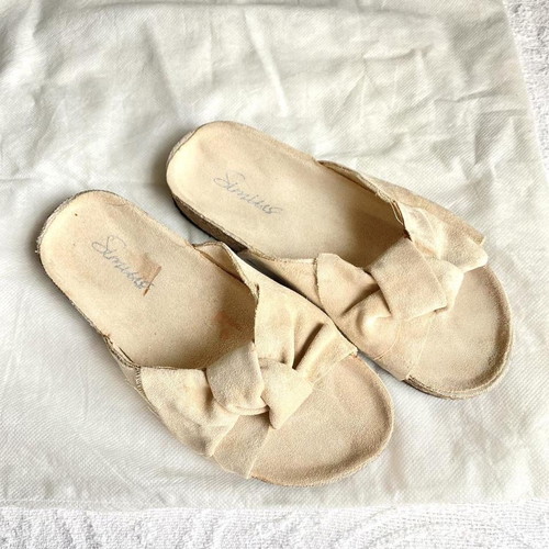 Slides women's beige with small platform, worn once, size 37