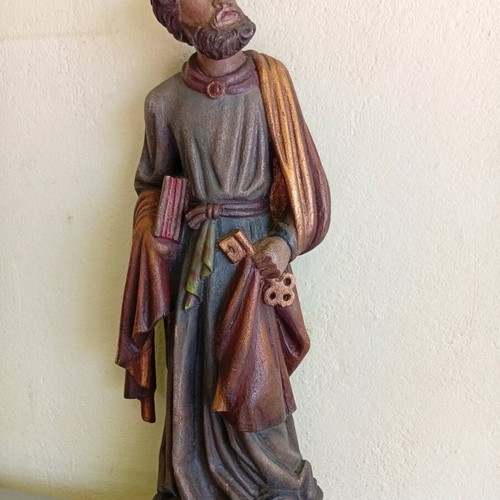Wood sculpture used, hand-painted, 65 cm with gilding