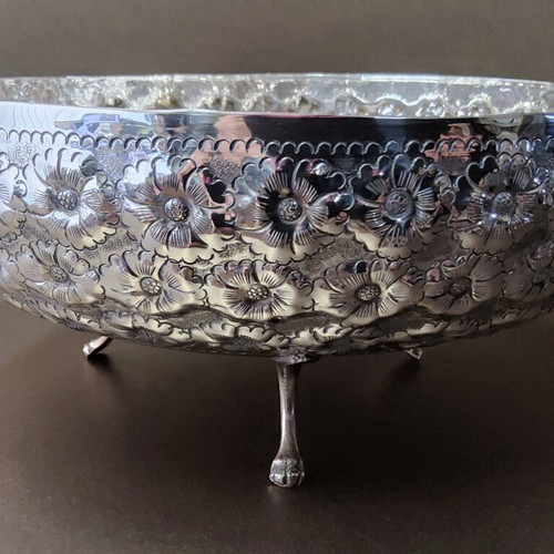 Vintage Silver 830 Fondue Bowl with Floral Repoussé Design used