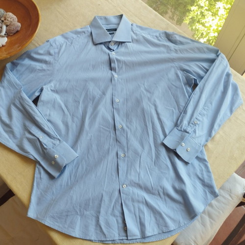 Oxford Company classic collared shirt, blue and white, size L