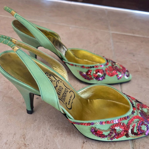 Mario Giordano Italian Vintage Slingback Heels with Sequin Embroidery