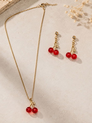 Cherry necklace and earrings set, new