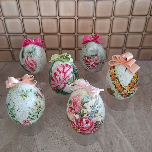 Handmade Easter decorative eggs set of 6 with decoupage technique new