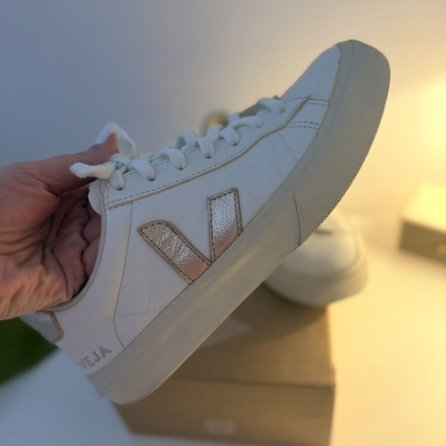 Veja Campo sneakers used, white and beige with rose gold details