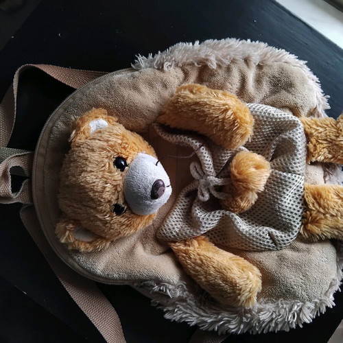 Children's backpack with teddy bear like new, beige and brown