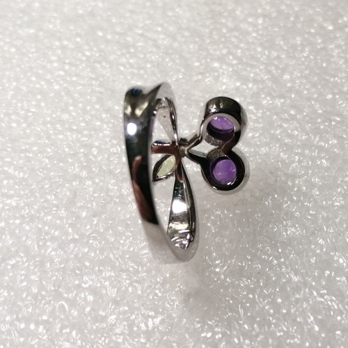 Silver 925 ring with amethysts and peridot, size 55, new