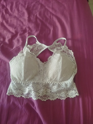 Lace bralette white, new, size S/M, longline style