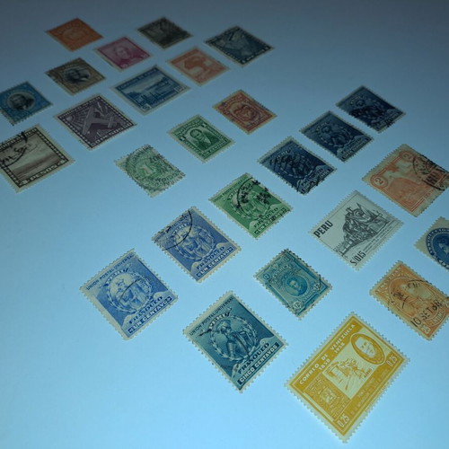 Stamps from Bolivia Chile Colombia Peru Venezuela used, 26 pieces 1882-1959