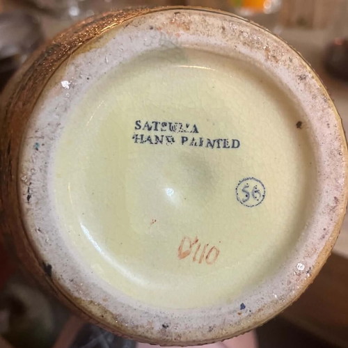 Satsuma Japanese ceramic vase set 1957, 2 pieces with authentic stamps