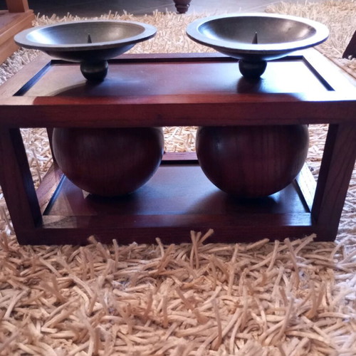 Wooden decorative tabletop candlestick like new, solid wood