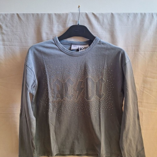 Zara Kids AC DC Rhinestone Long Sleeve Top, charcoal grey, size 9