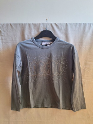 Zara Kids AC DC Rhinestone Long Sleeve Top, charcoal grey, size 9