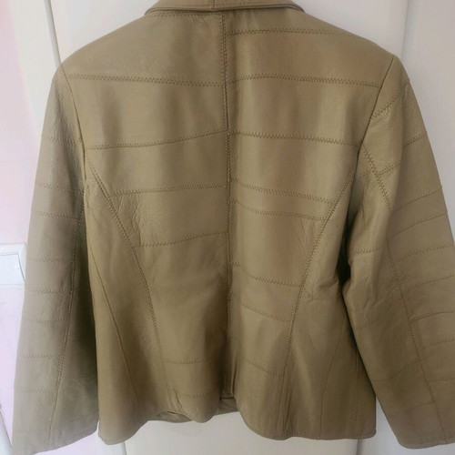 Vintage leather women's jacket used, beige, size M/L