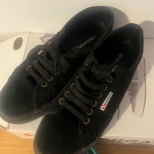 Superga black suede platform sneakers size 39 with green straw insole gift
