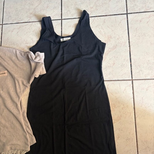Elisa Immagine black dress and beige lace blouse set like new