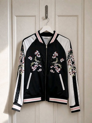 IVIVI Bomber Jacket with Embroidery Satin Size M Like New
