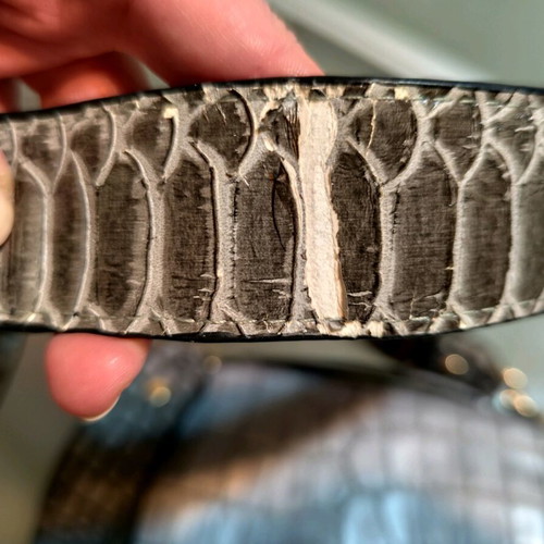 Double sided bag used, grey and silver croco-snake style