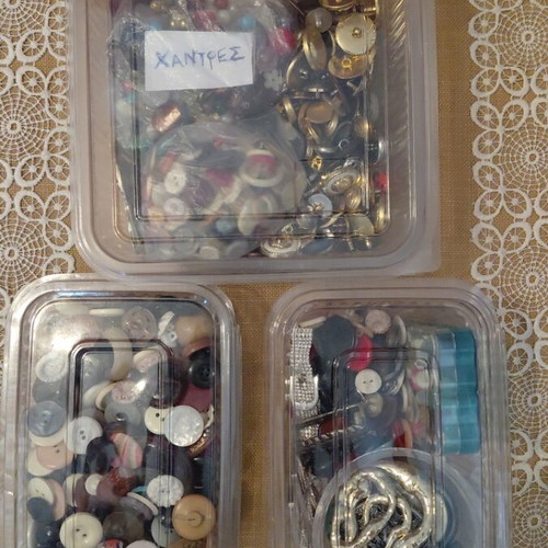 Collection of small and large buttons, beads and iron buttons
