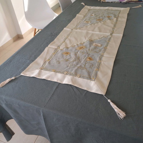 Embroidered runner new with gold thread and tassels