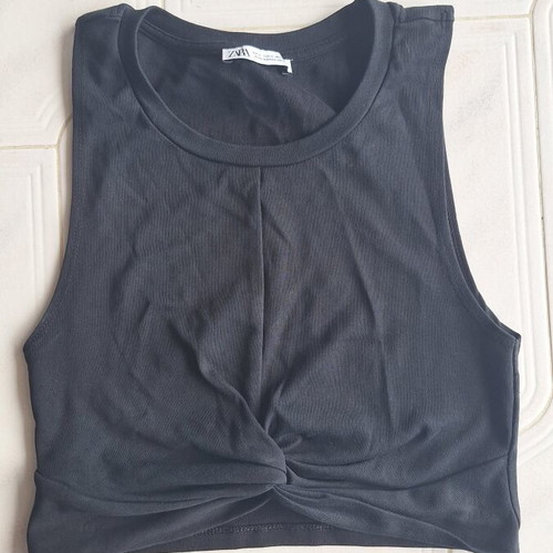 Zara crop tops set with knot detail, size S, turquoise and black