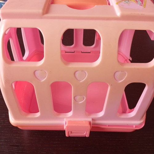 Pink plastic carrier cage for plush animals like new