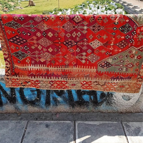 Handmade loom kilim used with beautiful patterns and vivid colors