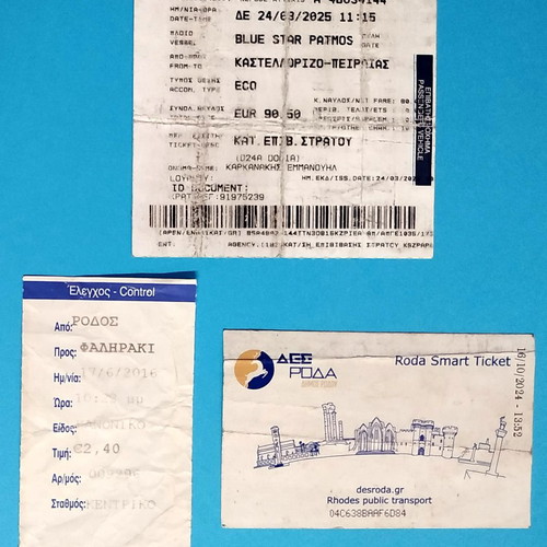 Transport tickets used, pack of 31 pieces Rhodes