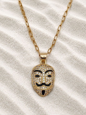 Necklace with stainless steel chain and gold-plated bronze pendant with zircon, new