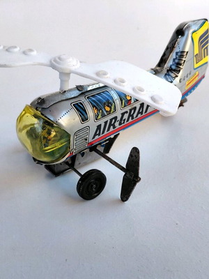 Mechanical Aircraft wind-up toy from 60s, new