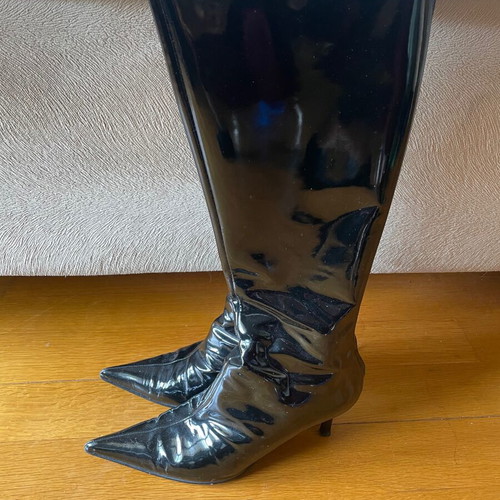 Haralas Patent Leather Black High Boots Size 36.5 Like New