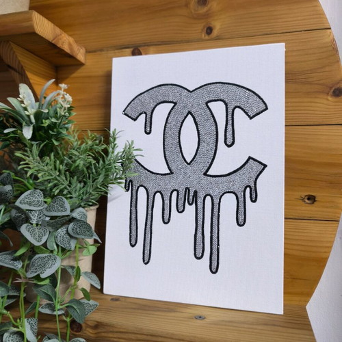 Chanel canvas painting with crystals and hand-painted new