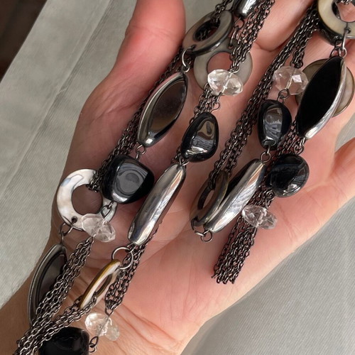 Italian necklace with MOP and black agate, length 60 cm, new