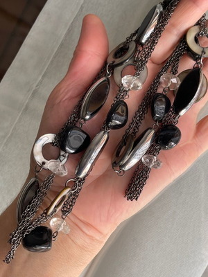 Ιταλικό κολιέ με MOP και μαύρο αχάτη, μήκος 60 εκ, καινούργιο