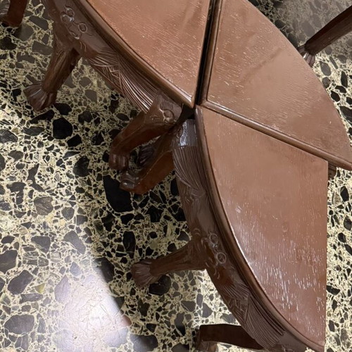 Vintage Chinese Hand-Carved Wooden Coffee Table with 3 Stools like new