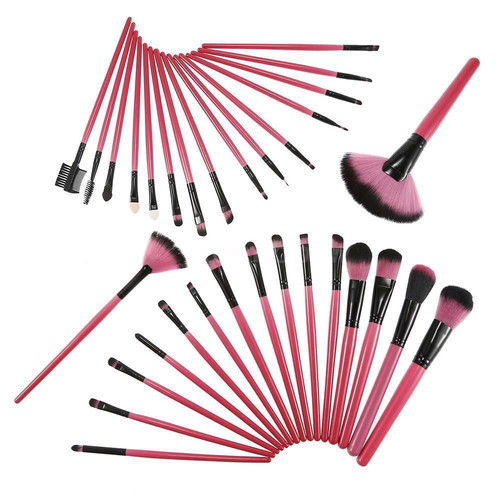 Professional Makeup Brush Set 24 Pieces with Carrying Case, Fuchsia Black