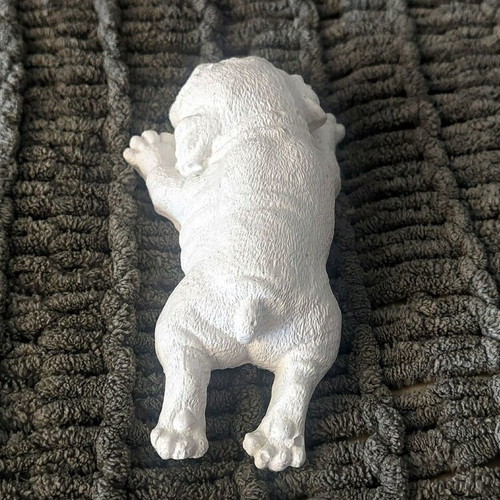 Handmade white cement dog figurine, 14 cm