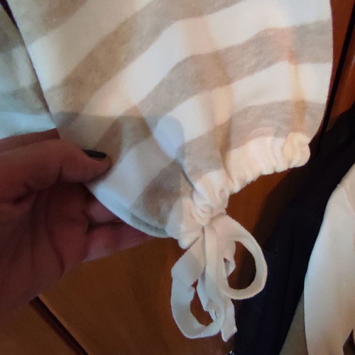Only cotton sweater new, white with beige stripes and unique sleeve