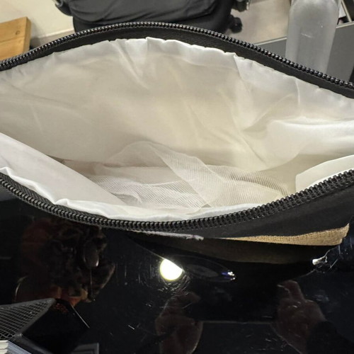 Black clutch bag with blue eye and leather strap new