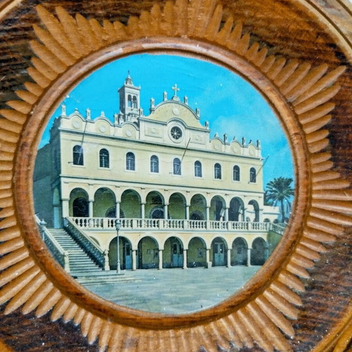 Handmade wooden wall plate with Panagia Faneromeni Monastery photo like new