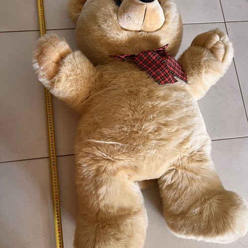 Giant teddy bear with checkered bow, like new