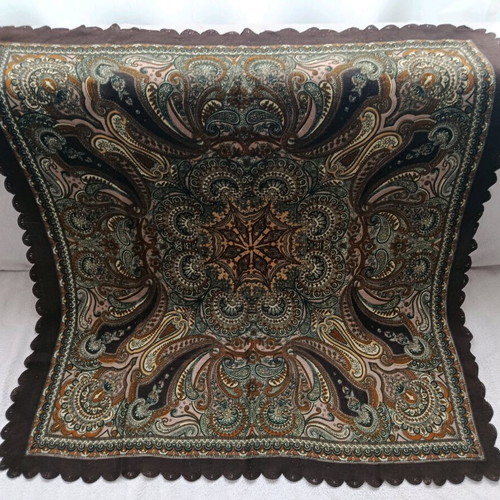Headscarf used, beige and brown, size 80/78 cm