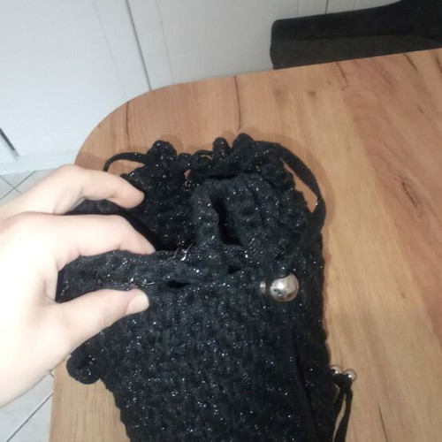 Knitted handmade barrel bag new, black crossbody